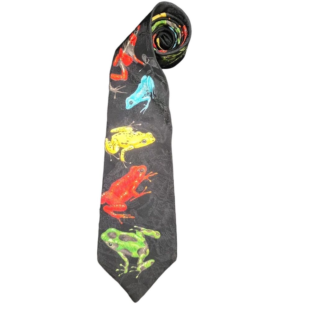 Vntg 96' Marc Dennis Mens Necktie Endangered Species Rainforest Frogs Silk Tie